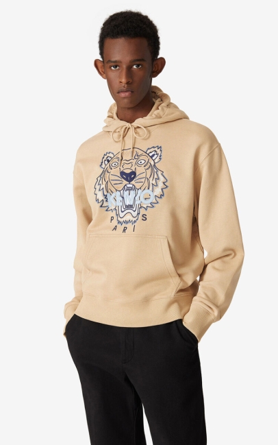 Kenzo Men 'tiger' Hooded Sweatshirt Beige